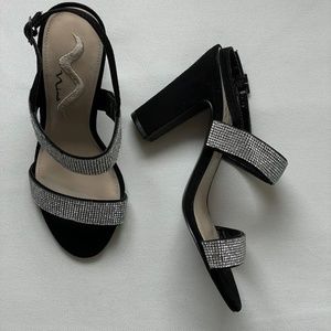 Black Rhinestone Heels by Nina Senta Cocktail Prom - WeddingBlock Heel Size 7 👠